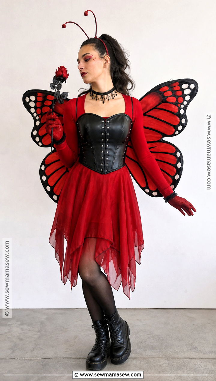 Red Butterfly Costume With Black Corset Top - 30 Butterfly Halloween Costume Ideas for Women