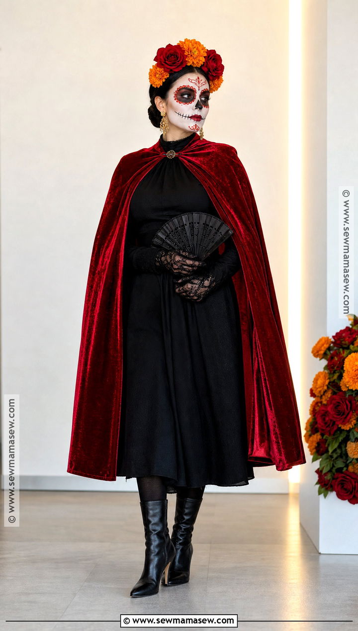 Red Cape Catrina Costume - 30 dia de los muertos costumes for women