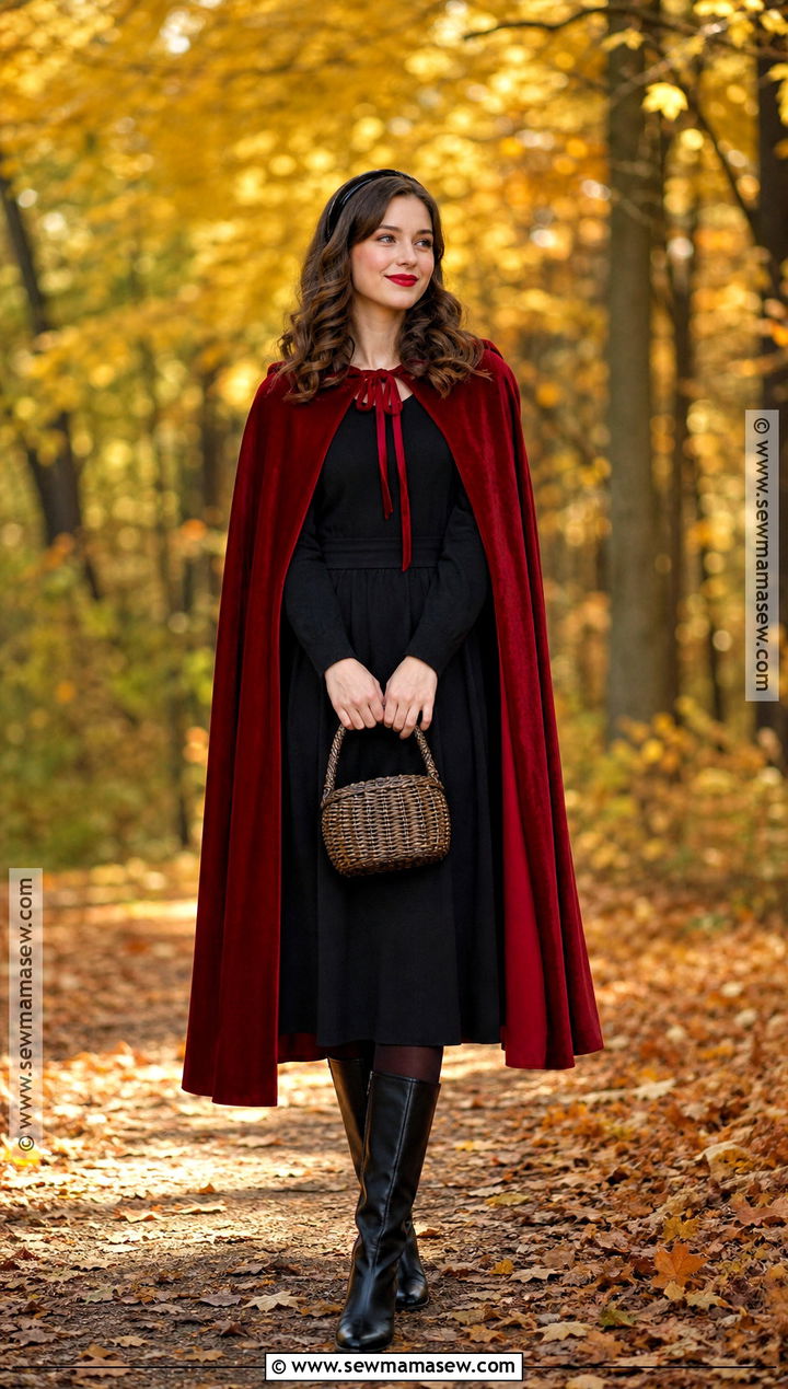 Red Cape Halloween Outfit With Black Dress - 50 halloween outfits