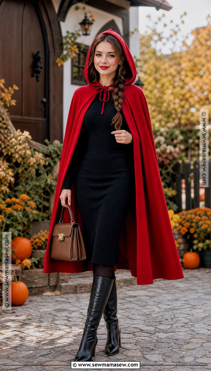 Red Cape Halloween Outfit With Black Dress - 35 Halloween Outfits for Women
