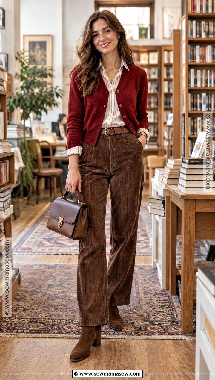 Red Cardigan With Corduroy Pants - 20 red cardigan outfit fall ideas