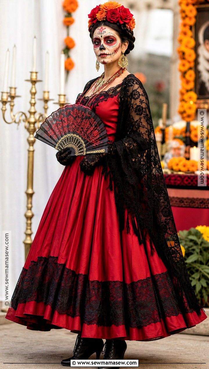 Red Catrina Dress Outfit - 35 day of the dead outfit ideas