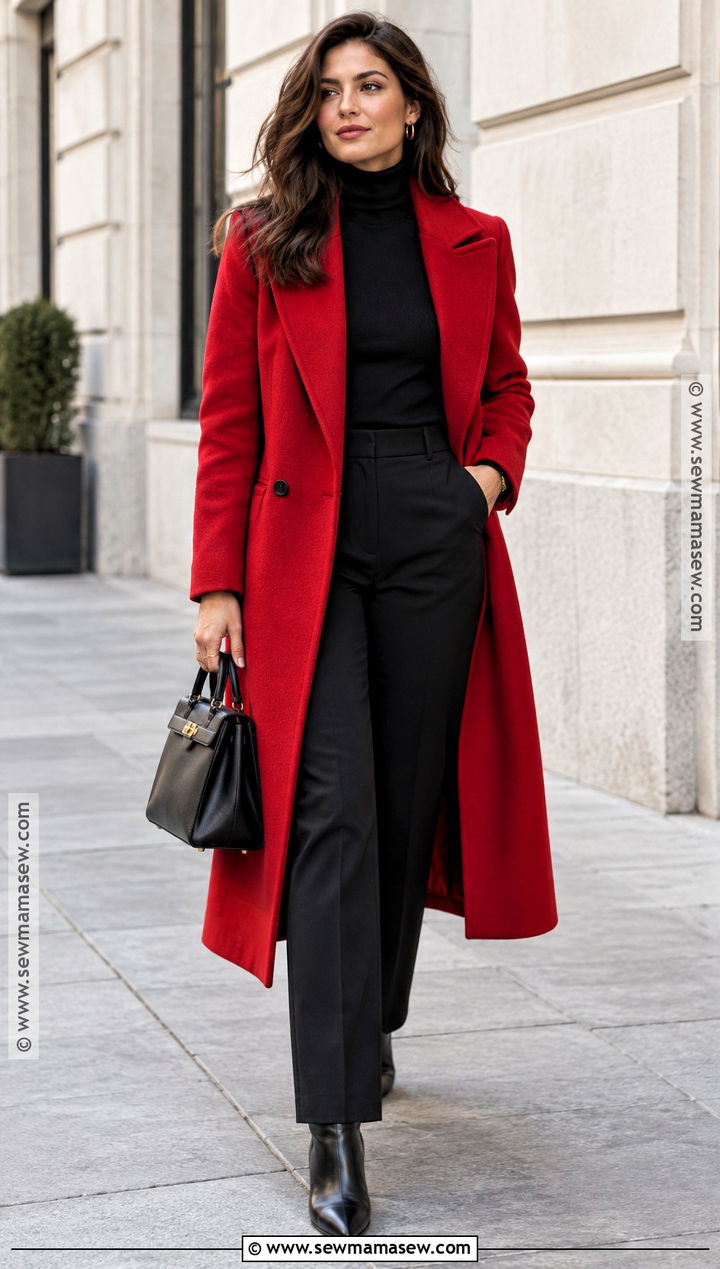 Red Coat With All Black Outfit - 20 autumn outfits coat