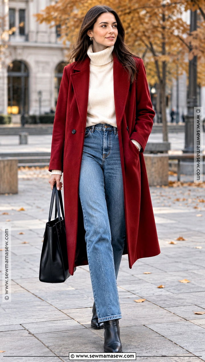Red Coat and Blue Jeans Fall Outfit - 25 red fall outfits