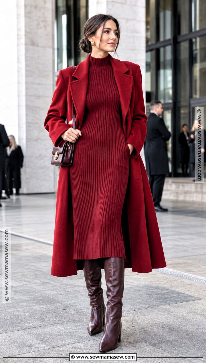 Red Coat and Matching Dress Outfit - 15 Fashion Week Fall Winter Ideas 2026