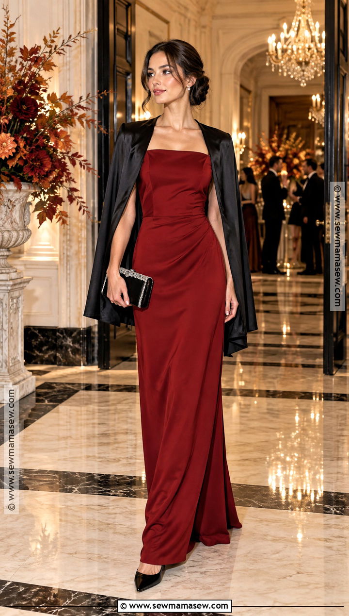 Red Column Gown Fall Wedding Guest Outfit - 15 outfits for fall wedding guest