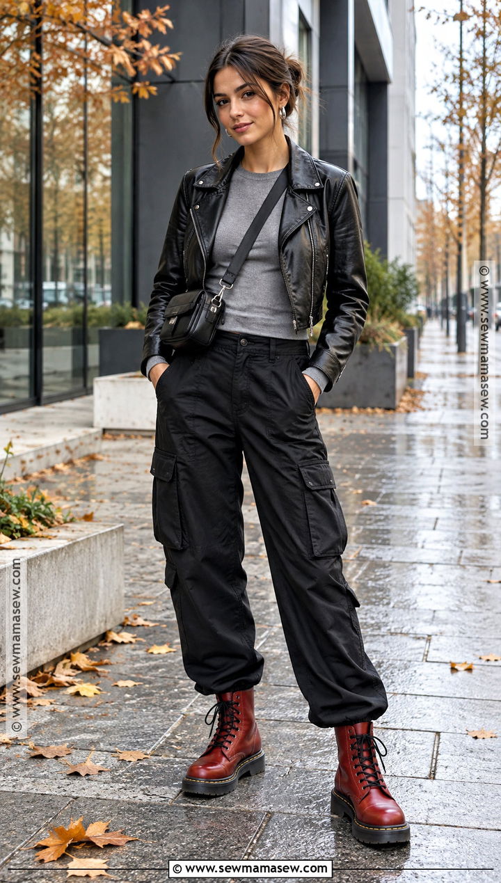 Red Combat Boots With Black Cargo Pants - 20 red boots outfit fall