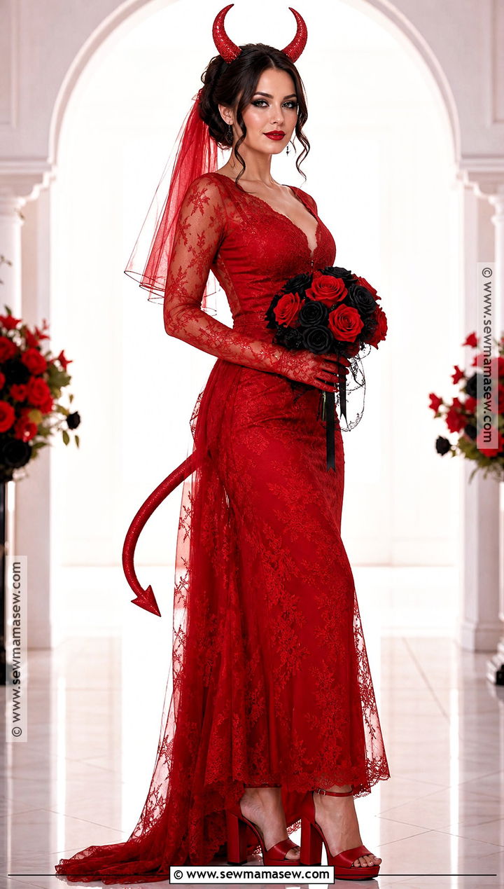 Red Devil Bride Costume With Veil - 30 Red Devil Halloween Costume Ideas
