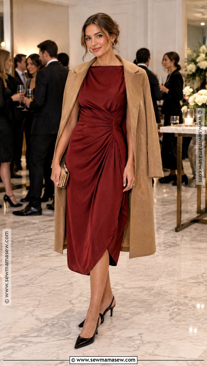 Red Draped Midi Party Dress - 15 Fall Dresses For Party