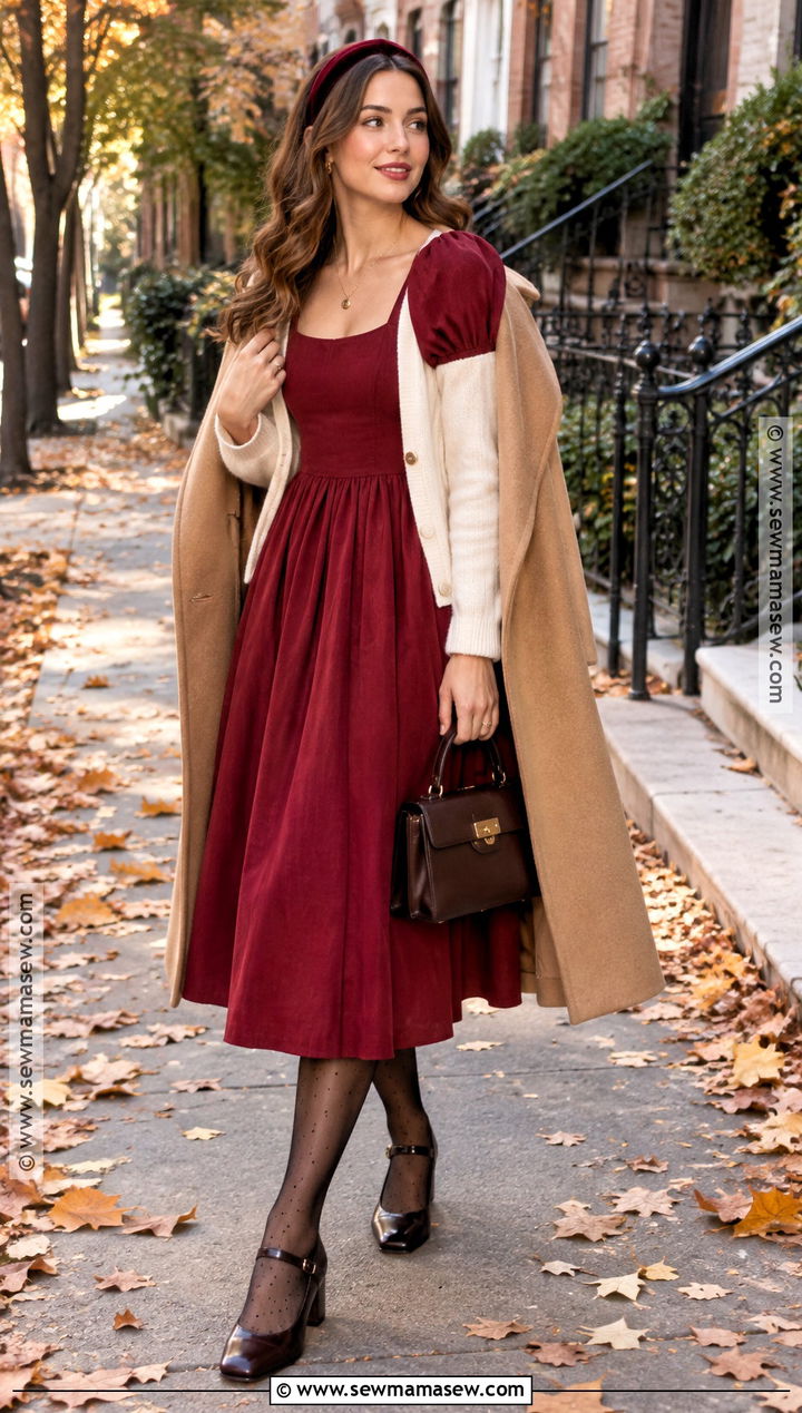 Red Dress and Mary Jane Shoes Fall Outfit - 25 whimsical fall outfits
