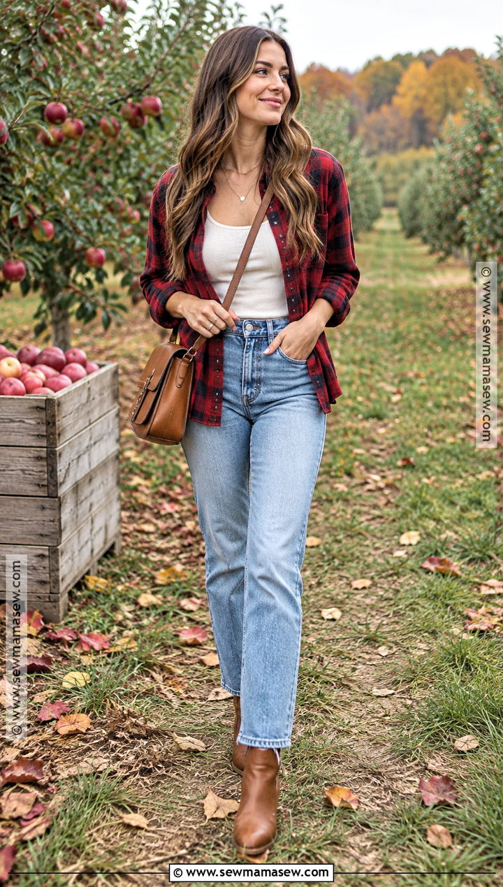 Red Flannel With Straight Leg Jeans And Ankle Boots - 15 fall fits flannel