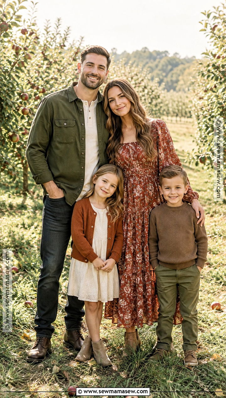 Red Floral Dress And Neutral Family Outfit - 15 Fall Family Pictures Outfits Red