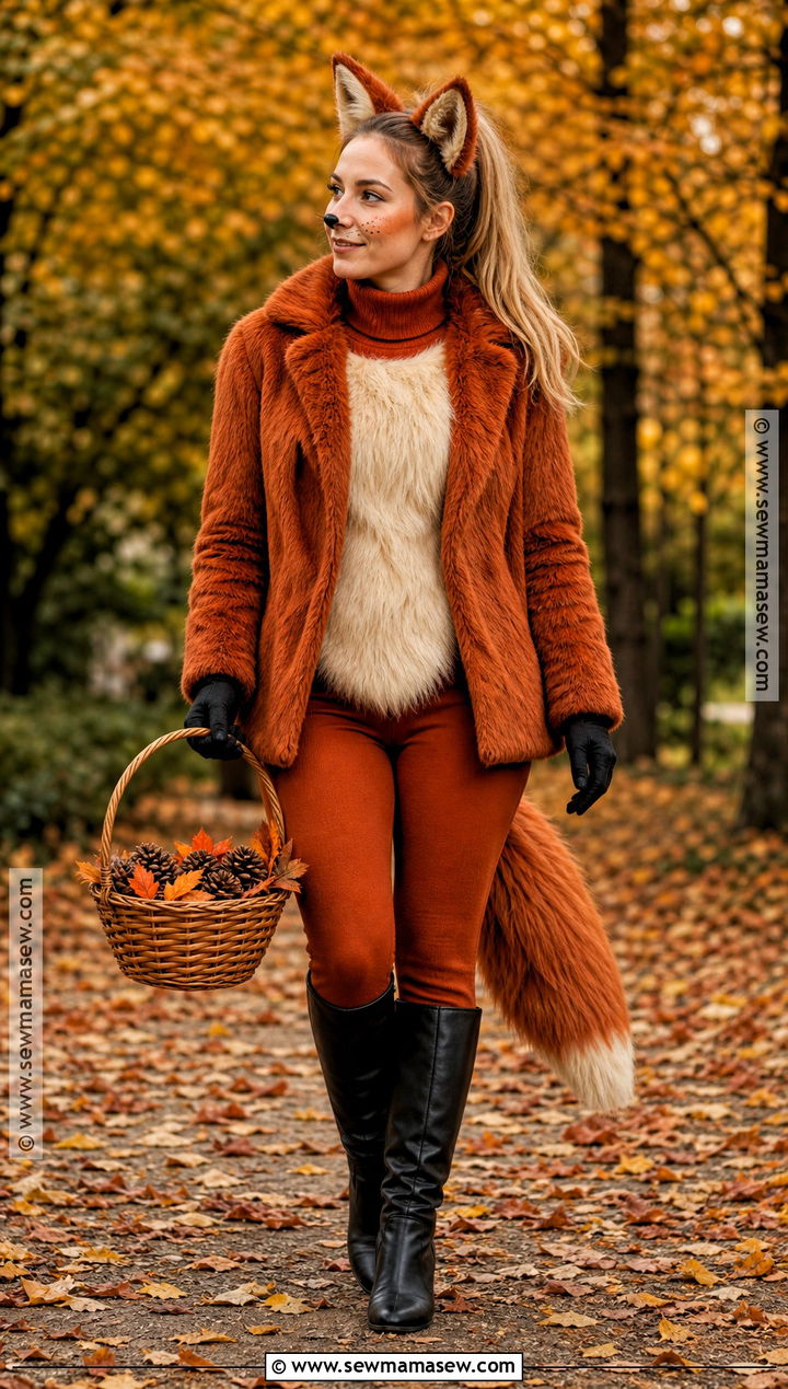 Red Fox Costume With Rust Faux Fur Coat - 40 warm halloween costumes