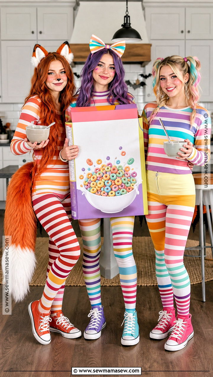 Red Fox Striped Socks And Cereal Box Costume - 35 rhyme without reason costume 3 people ideas