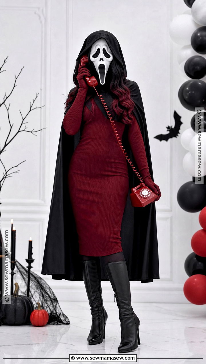Red Ghost Face Costume With Midi Dress - 45 ghost face costume ideas for women