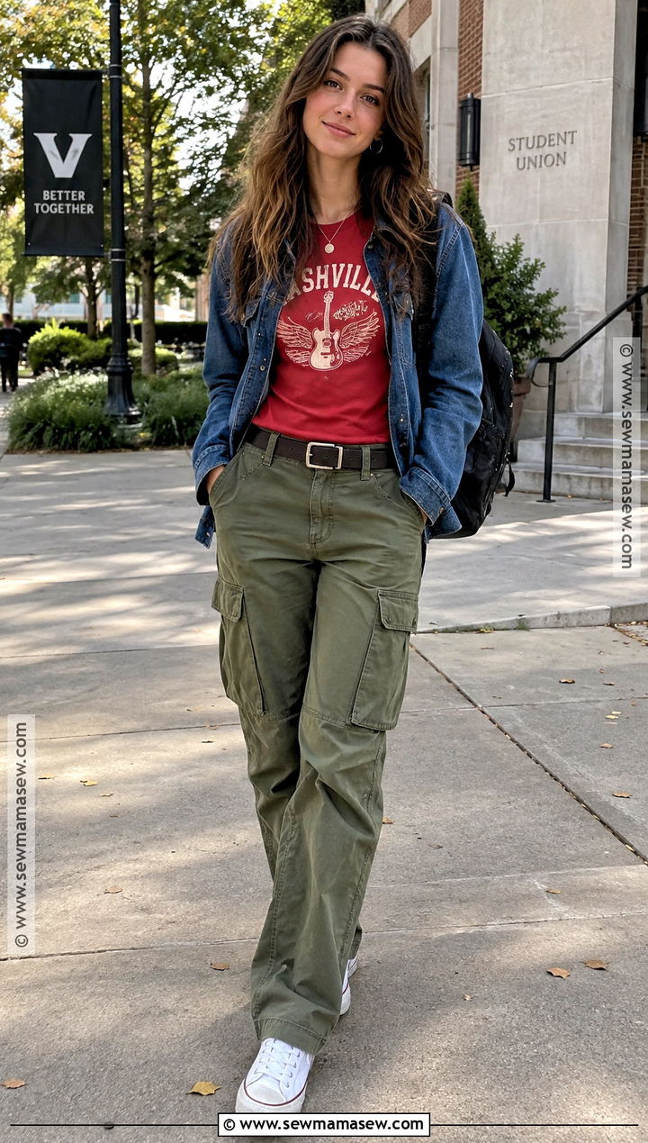 Red Graphic Tee And Cargo Pants Outfit - 20 red back to school outfits