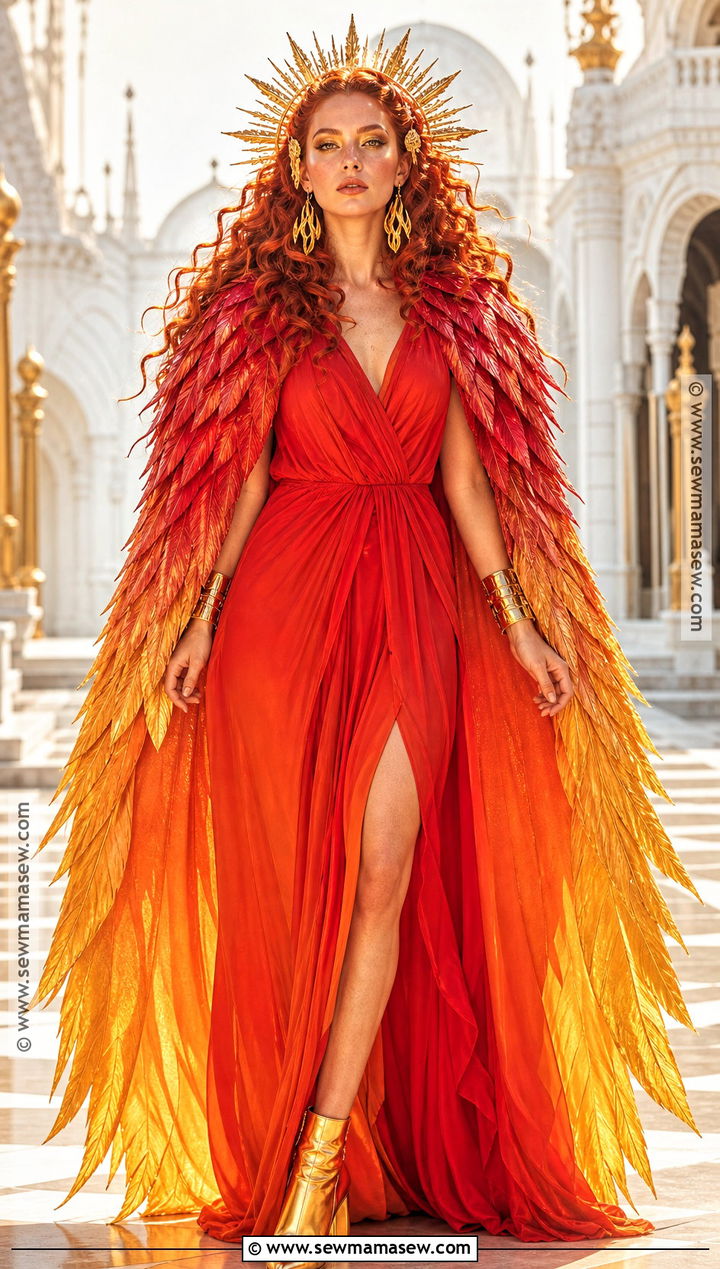 Red Hair Phoenix Costume With Feathered Cape - 40 red hair costume ideas