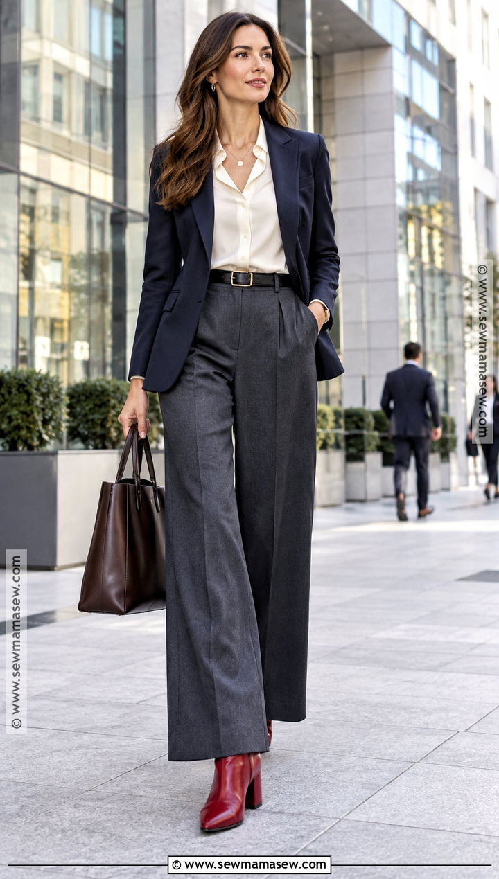 Red Heeled Boots With Wide Leg Trousers - 15 Fall Fashion Red Boots