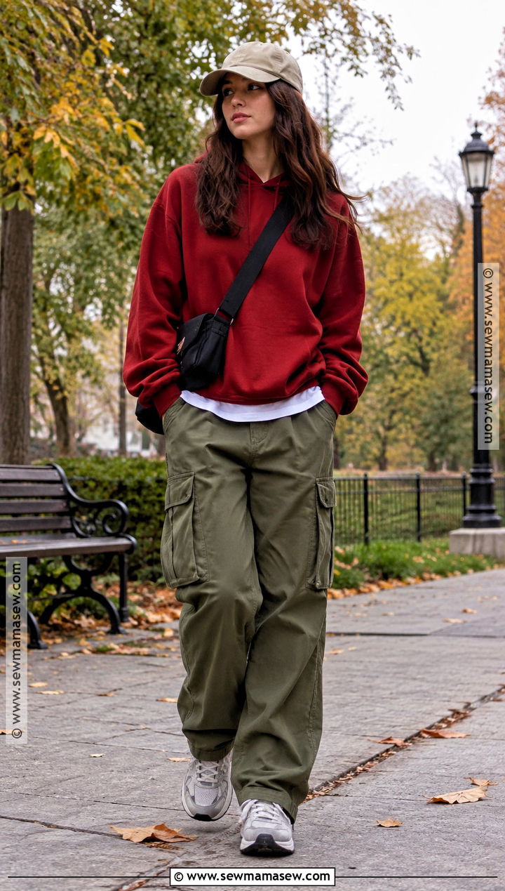 Red Hoodie and Cargo Pants Fall Outfit - 25 red fall outfits