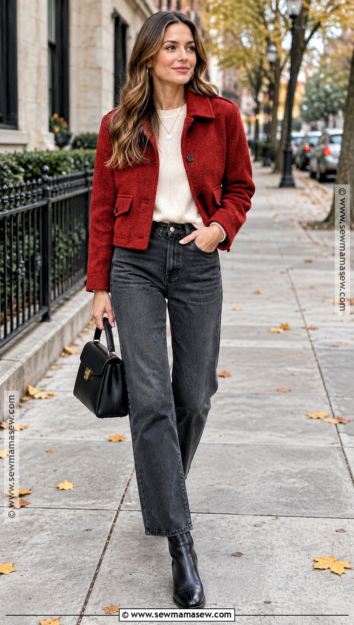 Red Jacket With Neutral Basics - 20 cute fall jackets