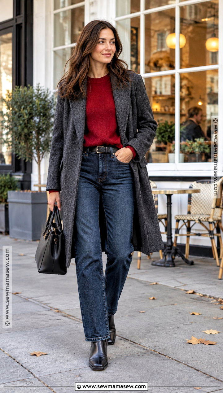 Red Knit and Dark Wash Jeans Outfit - 15 ladies autumn fashion ideas 2026