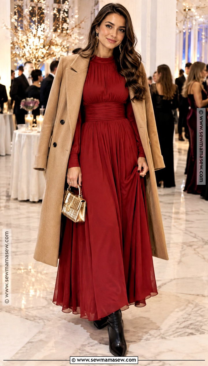 Red Long Sleeve November Birthday Maxi Dress With Boots - 25 november birthday outfit ideas