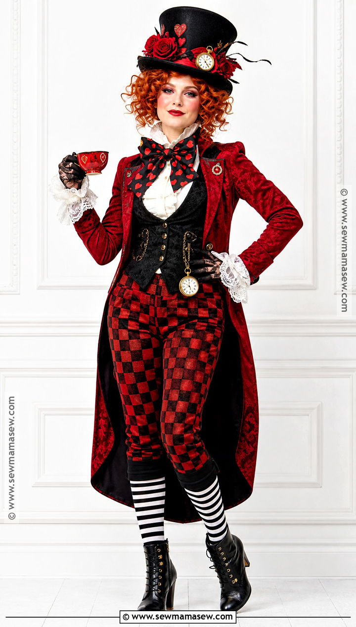 Red Mad Hatter Costume With Heart Details - 50 mad hatter costume ideas