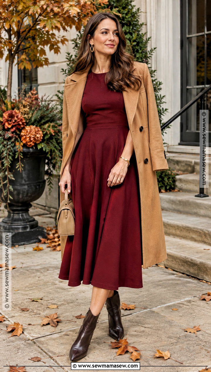 Red Midi Dress Autumn Birthday Outfit - 20 Birthday Autumn Outfit Ideas