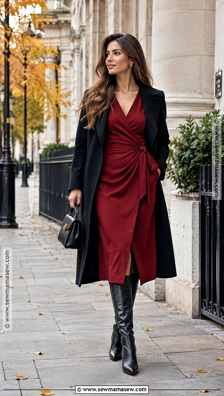Red Midi Dress Autumn Outfit - 25 Autumn Outfits 2026 Women Trends