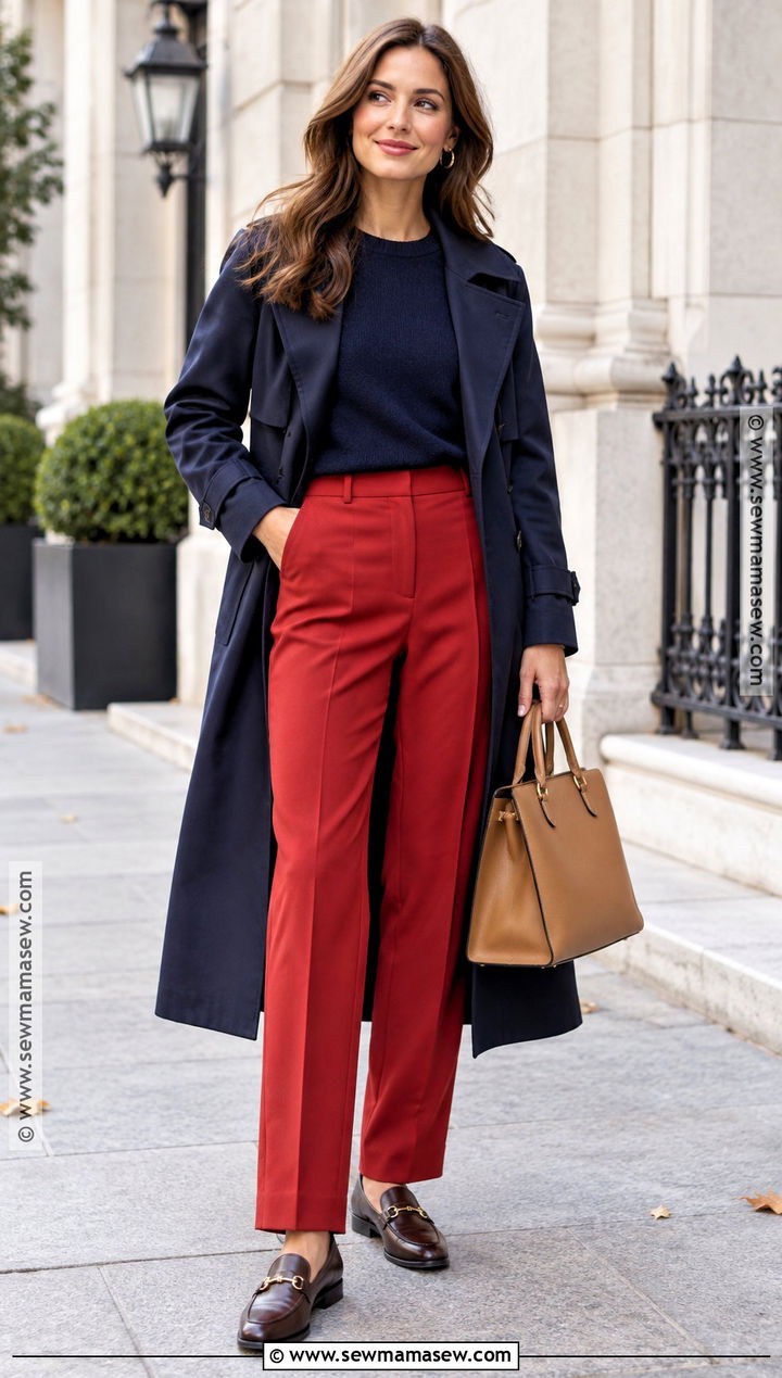 Red Pants With Navy Sweater - 20 autumn pants