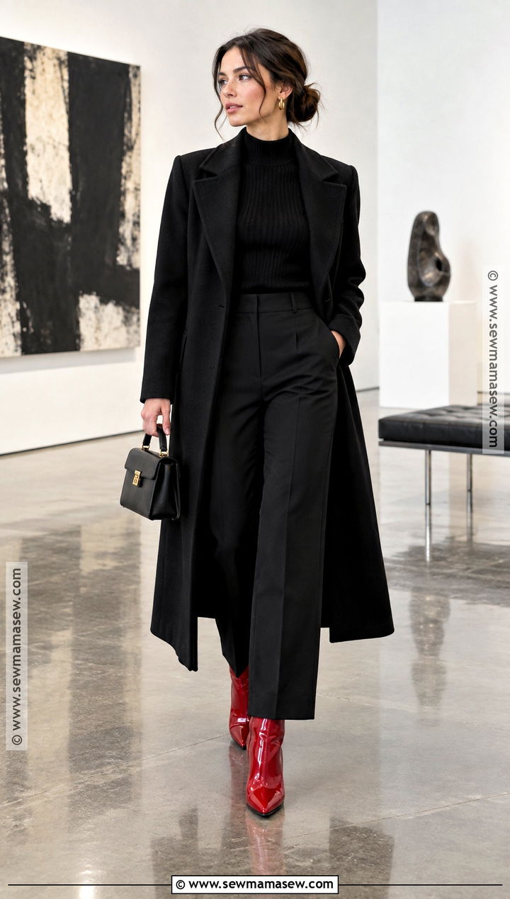 Red Patent Boots With All Black Outfit - 15 Fall Fashion Red Boots