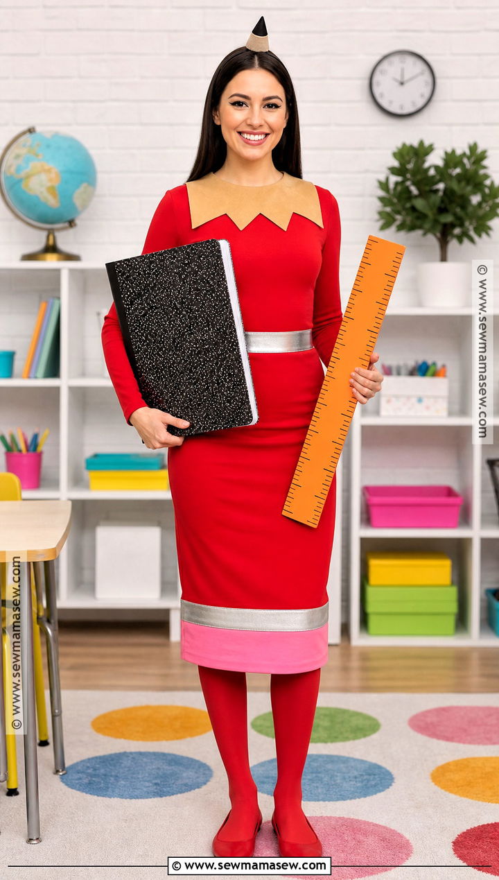 Red Pencil Costume With Red Straight Skirt - 30 Red Skirt Halloween Costume Ideas
