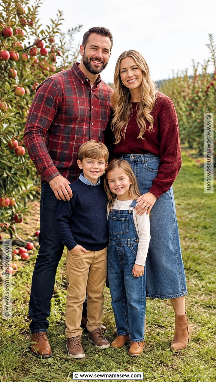 Red Plaid And Denim Family Outfit - 15 Fall Family Pictures Outfits Red