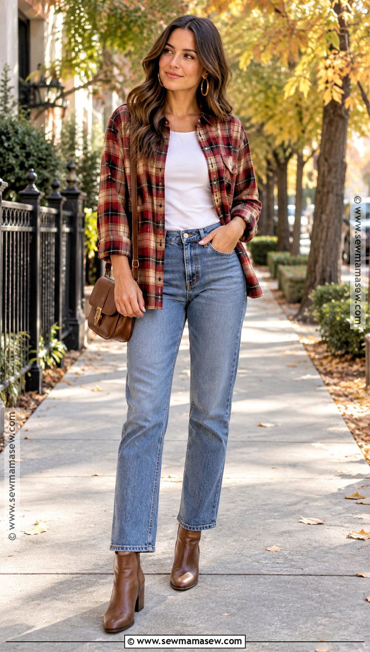 Red Plaid Flannel With Straight Leg Jeans - 15 Fall Flannels for Women