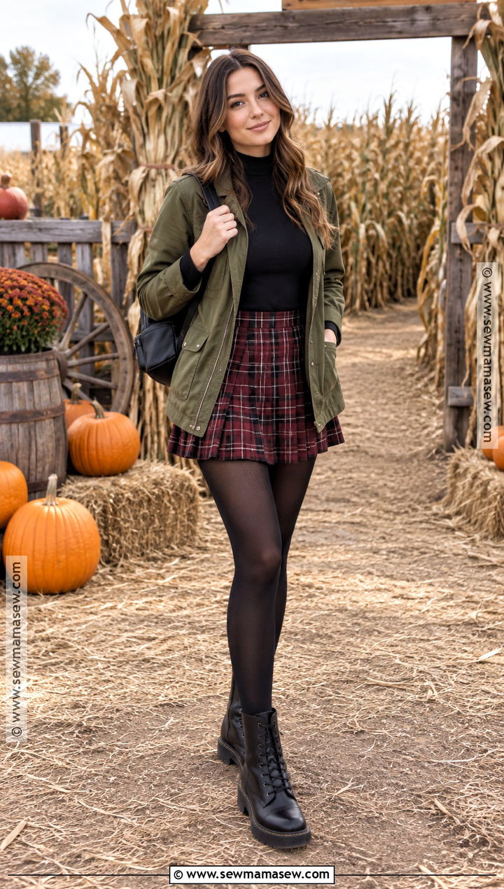 Red Plaid Mini Skirt Pumpkin Patch Outfit - 20 skirt pumpkin patch outfit ideas