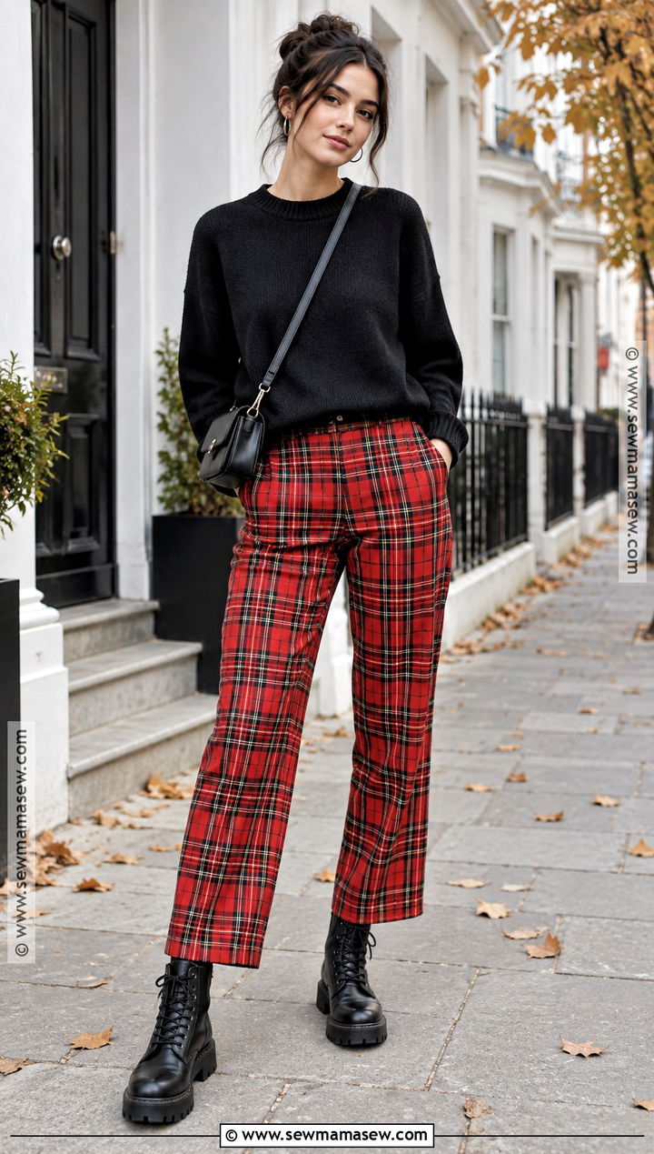 Red Plaid Pants With Black Sweater - 20 fall plaid pants