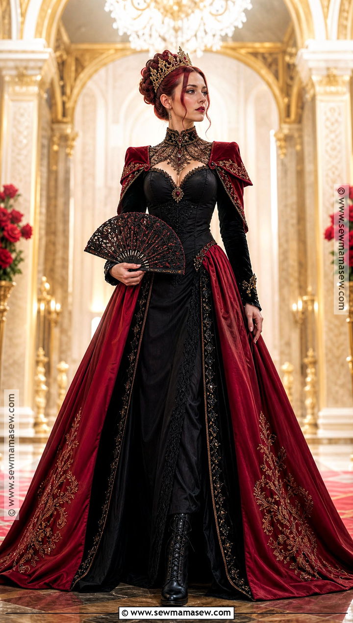 Red Queen Costume With Black Gown - 30 dark red hair halloween costumes