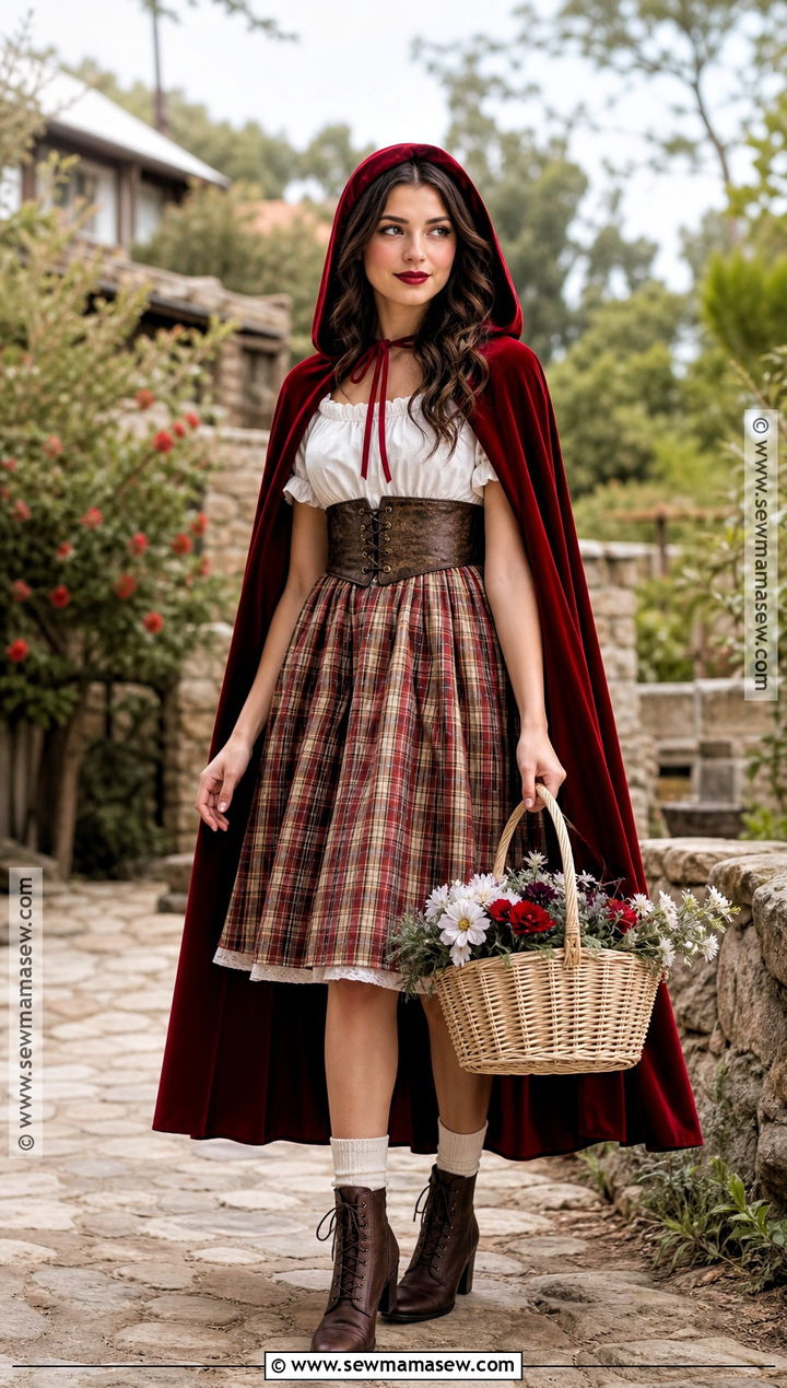 Red Riding Hood Costume With Velvet Cape - 35 halloween aesthetic costume ideas