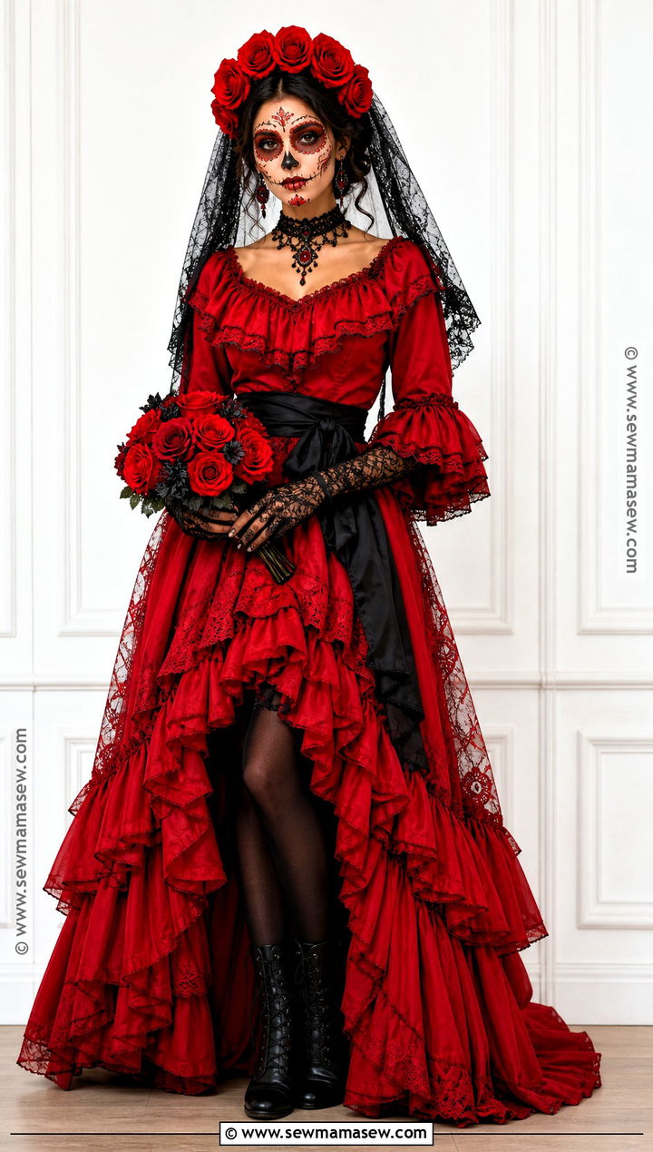 Red Rose Catrina Costume - 30 dia de los muertos costumes for women