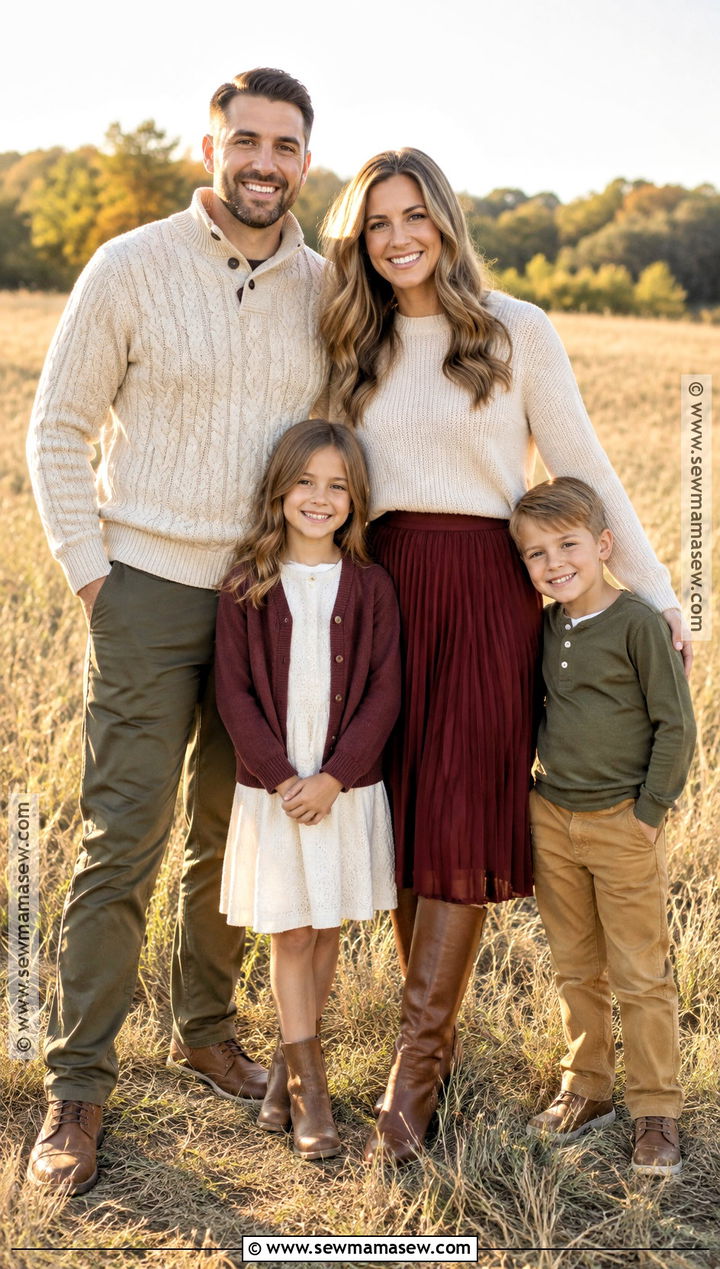 Red Skirt And Oatmeal Knit Family Outfit - 15 Fall Family Pictures Outfits Red