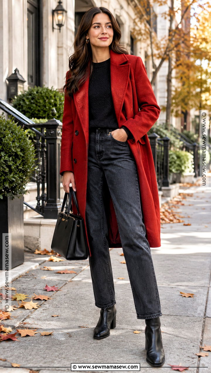 Red Statement Coat Outfit - 20 autumn coat ideas for women