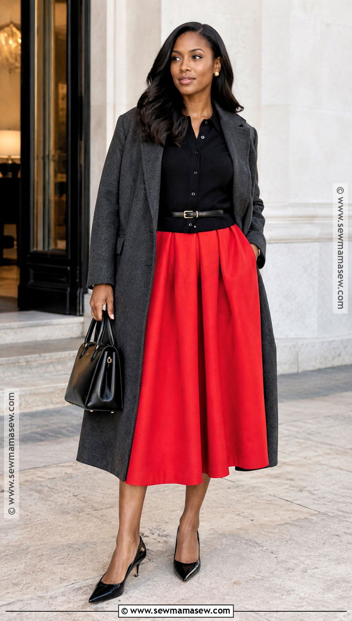 Red Statement Skirt Fall Outfit - 20 Skirt Fall Outfits for Black Women