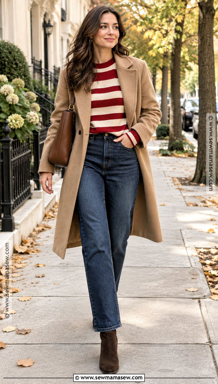 Red Striped Sweater With Dark Wash Jeans - 15 fall striped sweater outfits