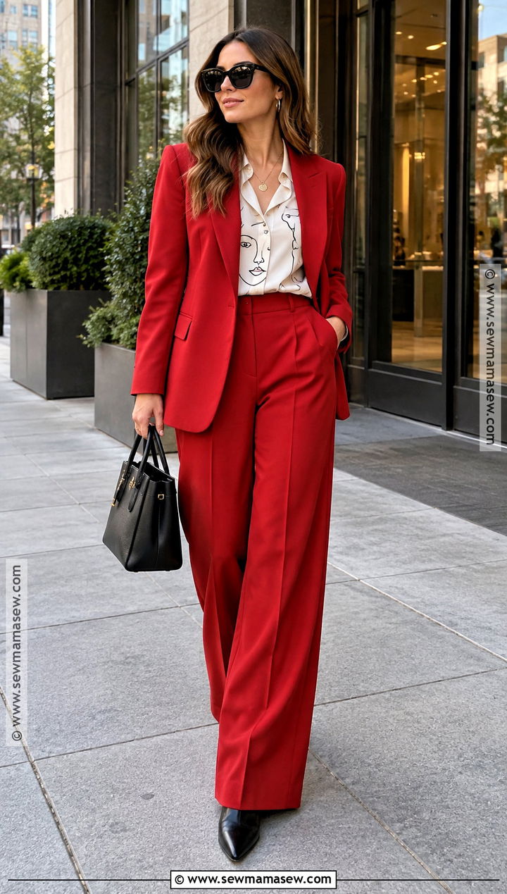 Red Suit And Graphic Shirt Fall Outfit - 15 hot fall outfits