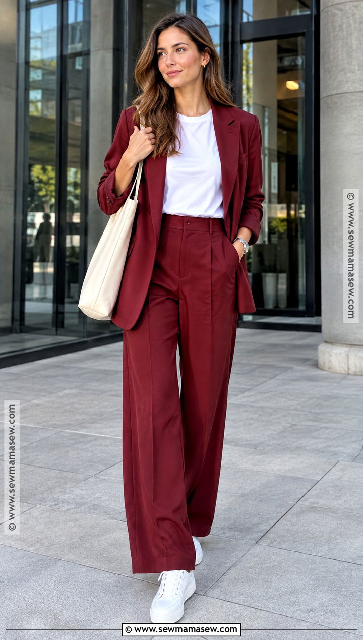 Red Suit and White Sneakers Fall Outfit - 25 red fall outfits