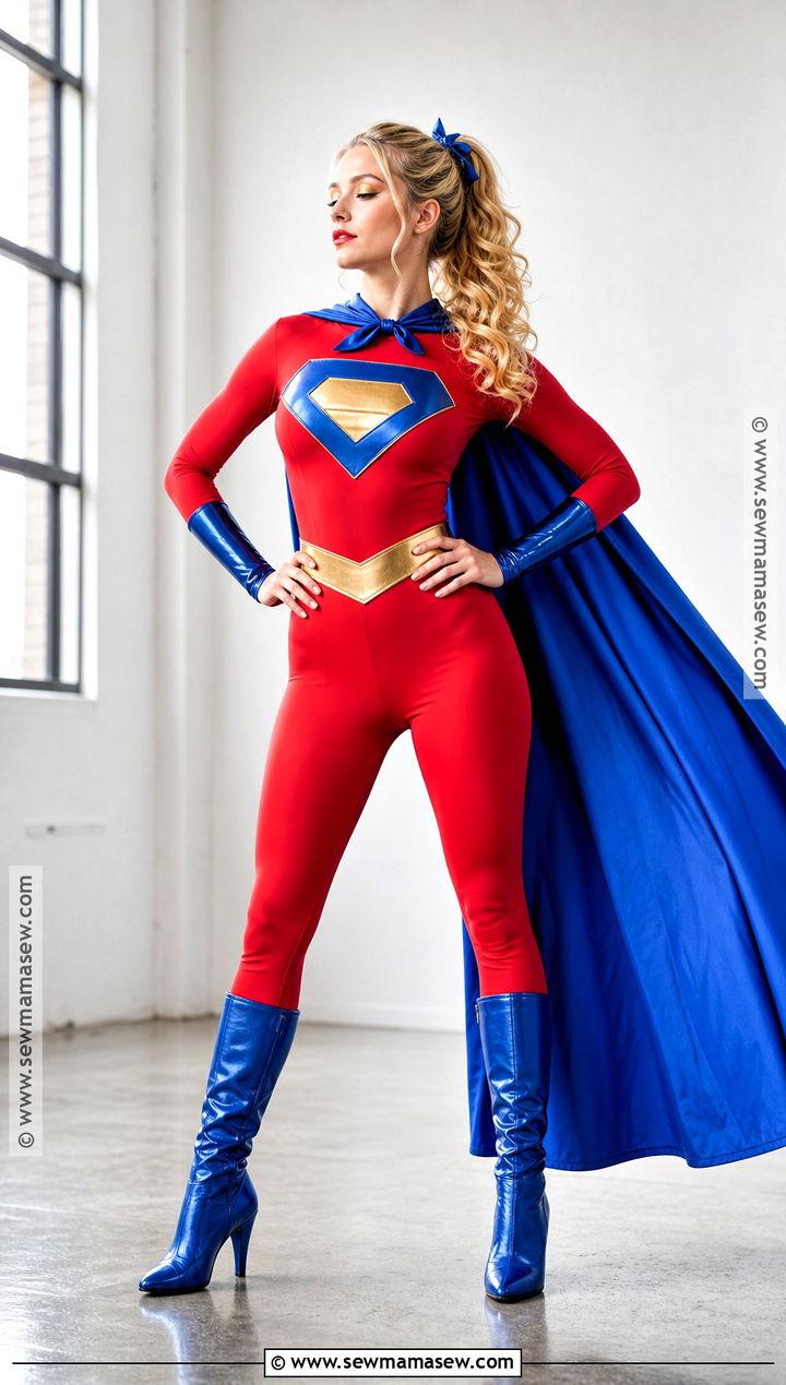 Red Supergirl Costume With Blue Cape - 30 Super Girl Costume Ideas for Women