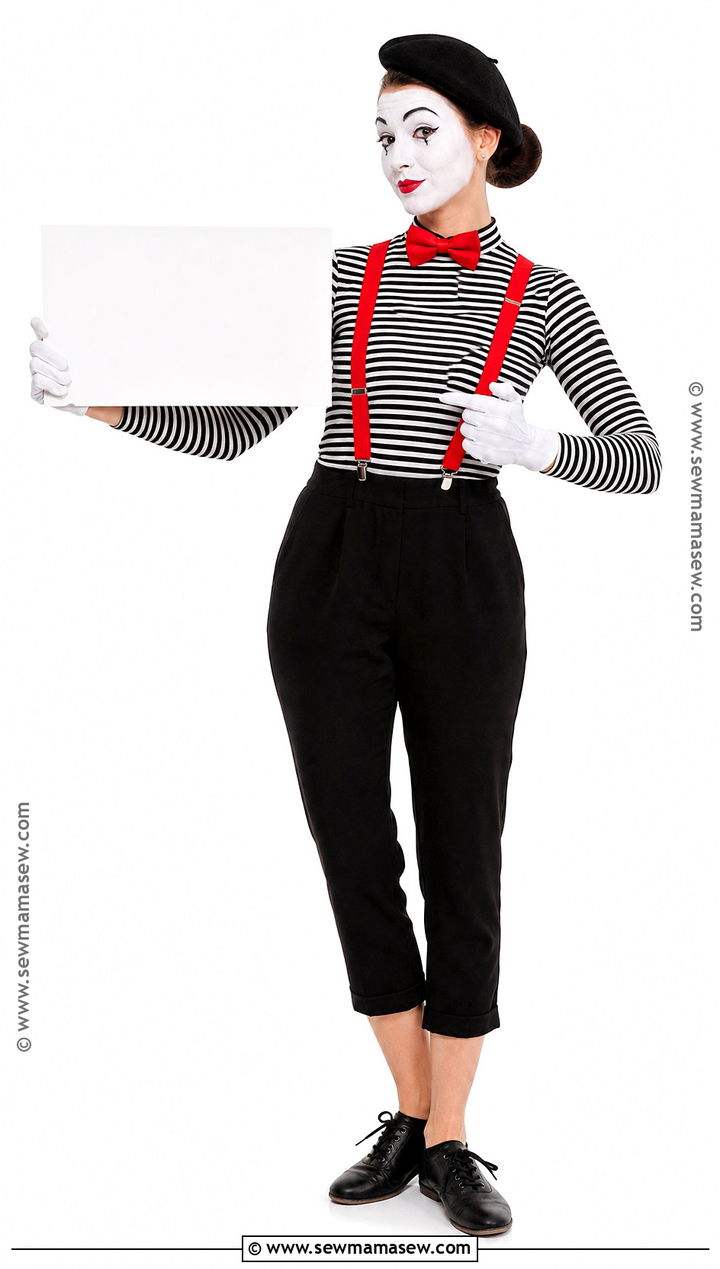 Red Suspender Mime Costume With Cropped Pants - 30 Mime Costume Ideas for Women