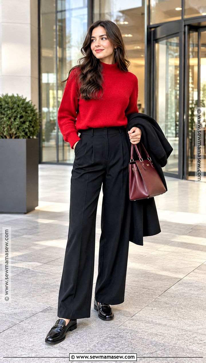 Red Sweater And Black Trouser Outfit - 15 autumn 2026 outfits for women
