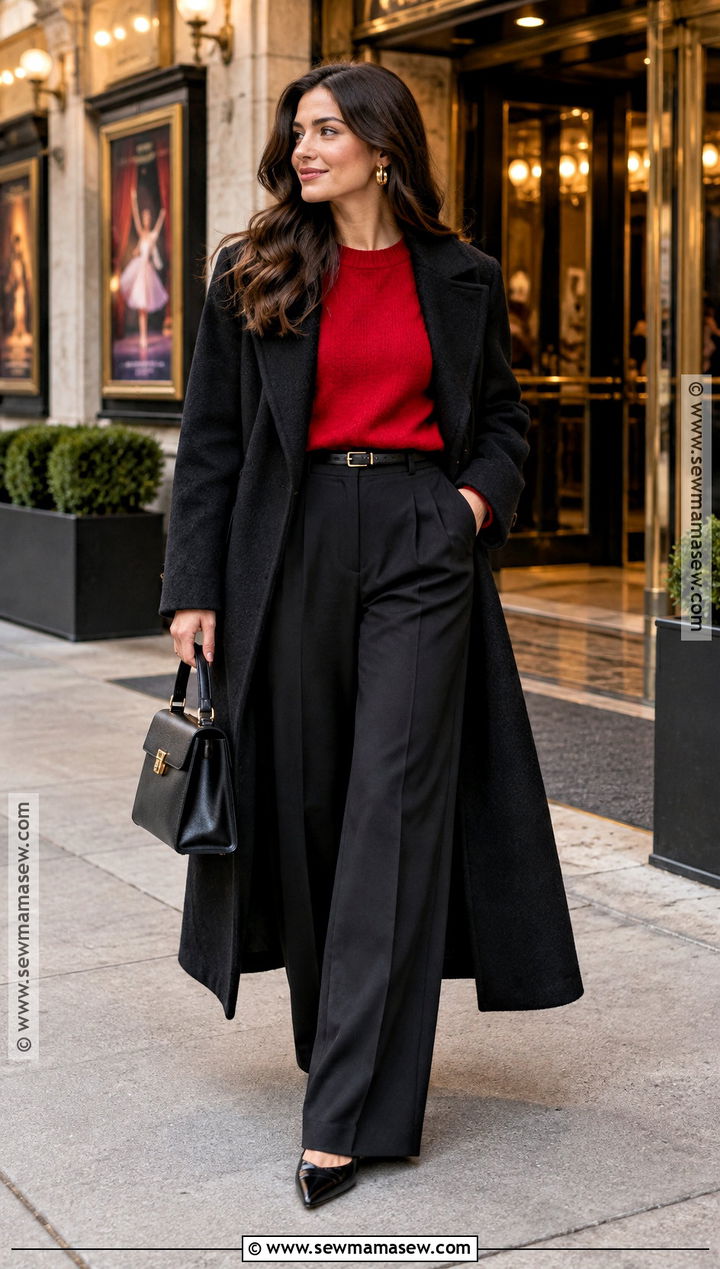 Red Sweater And Black Trousers Fall Date Outfit - 20 cute date outfits for fall