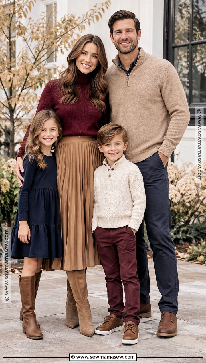 Red Sweater And Camel Family Outfit - 15 Fall Family Pictures Outfits Red
